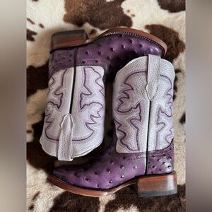 Girls Purple Ostrich Print Cowgirl Western Boots